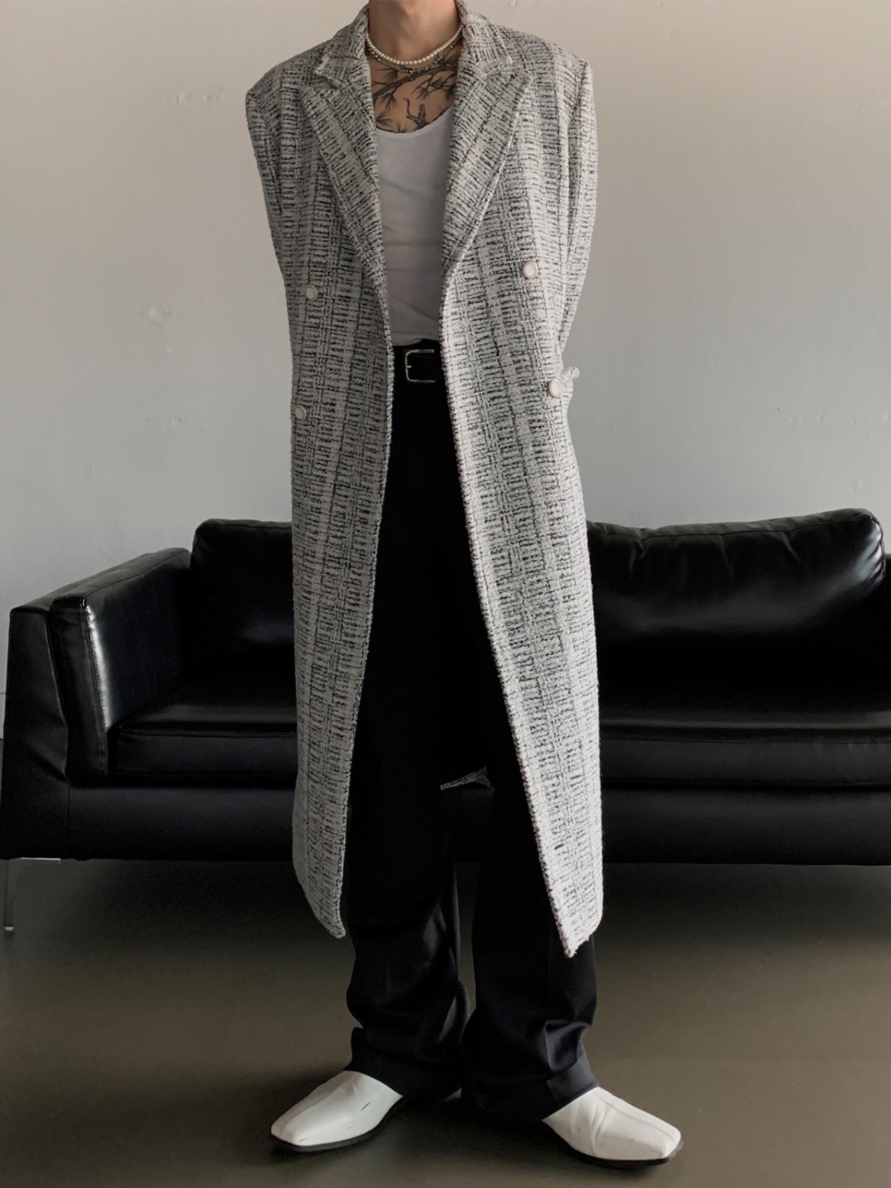 Tweed Wool Double Coat (White)
