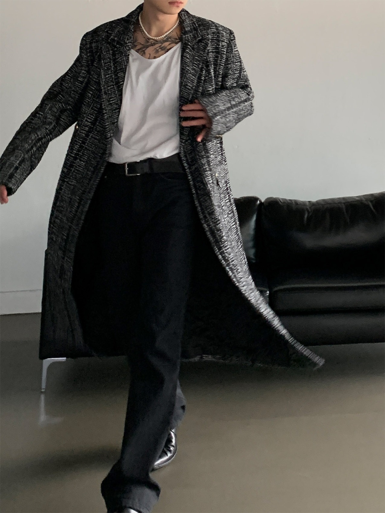 Tweed Wool Double Coat (Black)