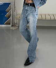 Slit Denim Boots-cut Jeans (blue)